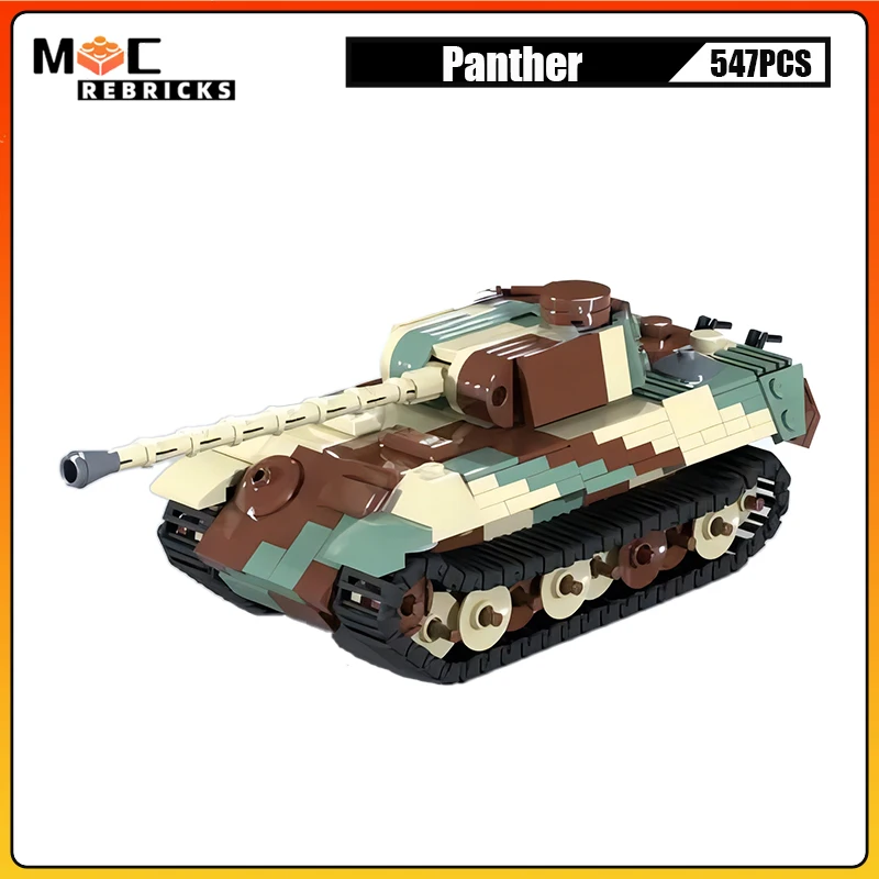 WW II Army Military Panzer Panther Middle Tank Double Wide Tracks Armoured Vehicle Building Blocks Model Kids Bricks Toys Gifts