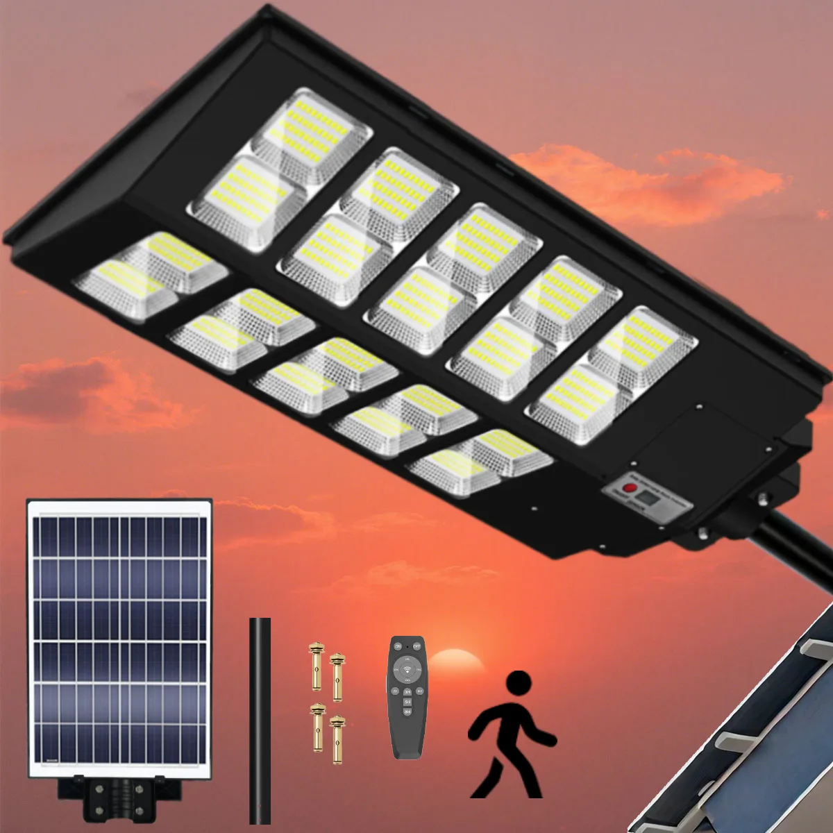 

Solar Street Light Outdoor High Brightness Dusk to Dawn LED Flood Lamp with Motion Sensor/Remote Control, Outside Solar Lights