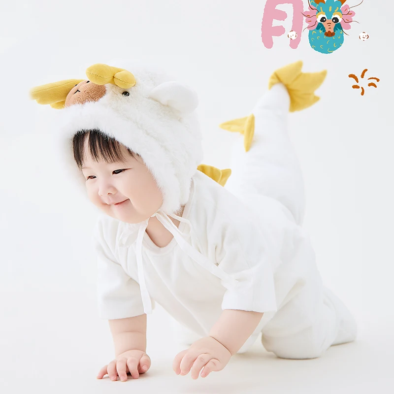 Baby Photography Clothes 12 Months Children Outfit Dragon Year Themed Jumpsuit Hat 2pcs/Set Studio Infant Photo Accessories