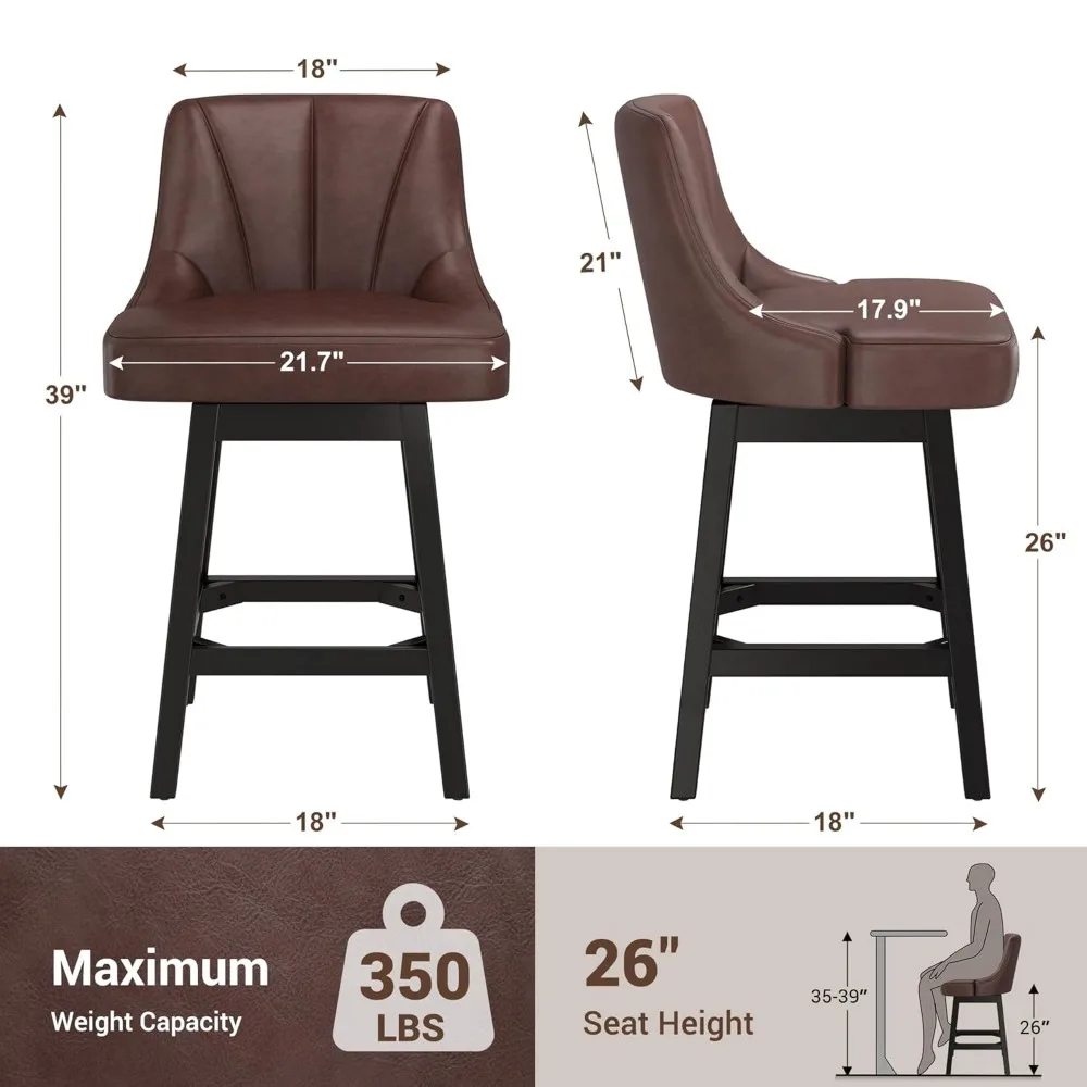 

Set of 2 26 Inch PU Leather Swivel Bar Stools, Comfortable Upholstered Counter Height Chairs with Backrest, Customized