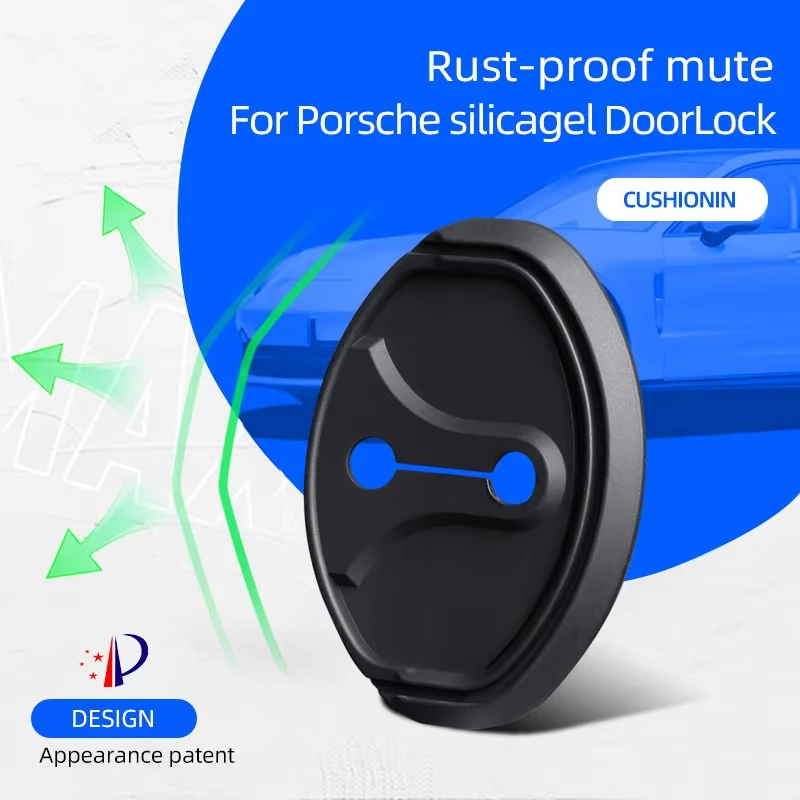 4pcs Car Door Mute Damping Cushion Silicone Car Door Lock Buckle Cover for Porsche 718 Boxster S Cayman 911 Macan Cayenne