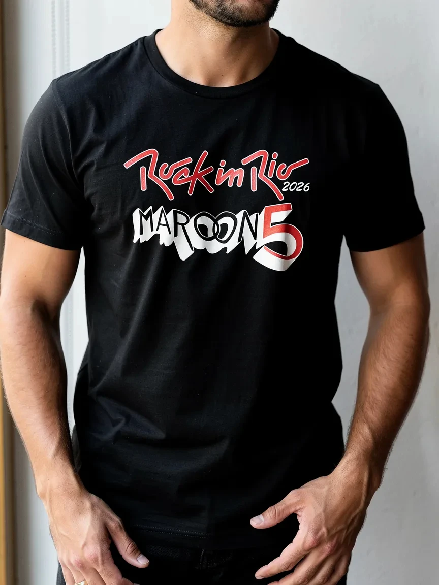 Maroon 5 Rock in Rio 2026 T‑shirt Unisex Oversized Short‑sleeve Tee Pop Rock Concert Casual Streetwear Fan Gift Tops
