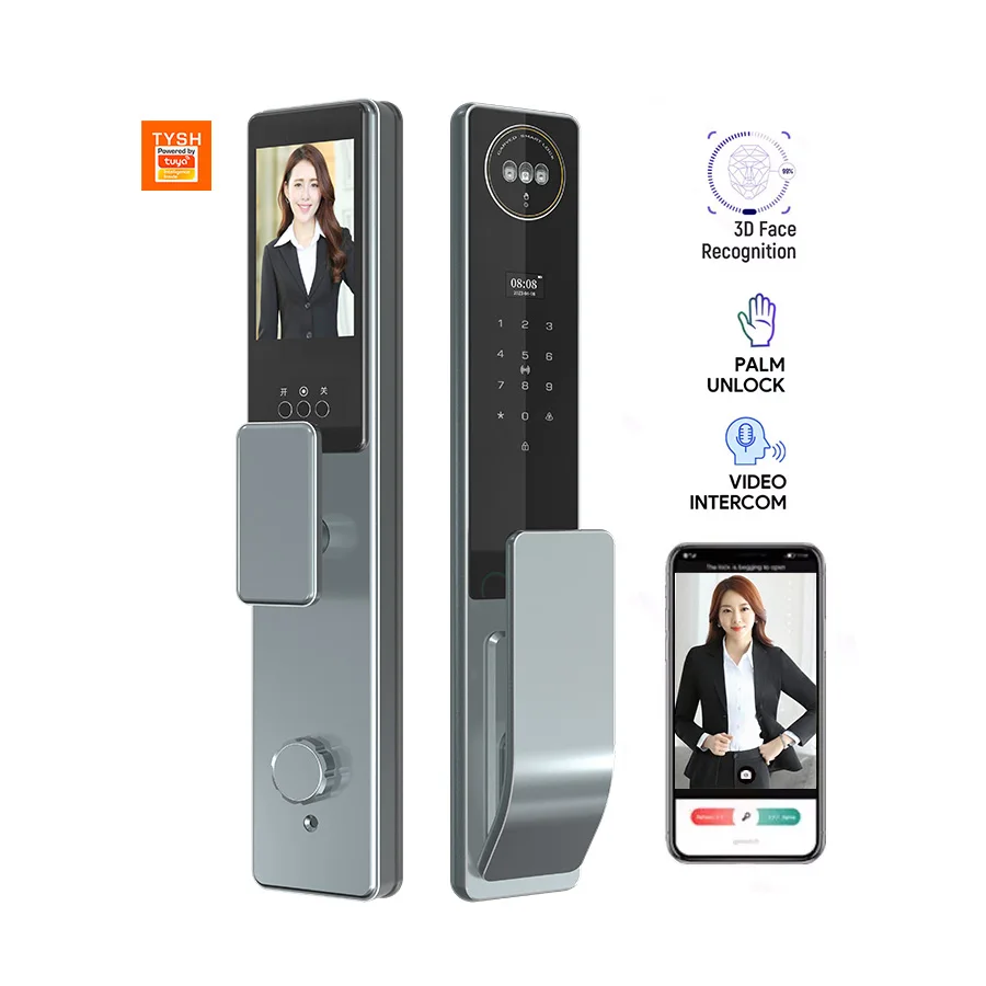 

STLF App Palm Face Recognition Aluminum Alloy Wood Door Security Electric Digital Smart Lock Fingerprint Multiple Unlock Methods