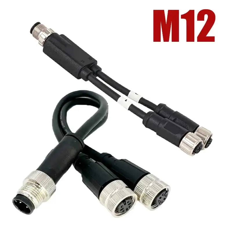 250V M12 Y-type Wire Splitter 4Pin 5Pin 8Pin Connecting Cable Connector Industrial Grade 22AWG Shielded Connector Waterproo Line