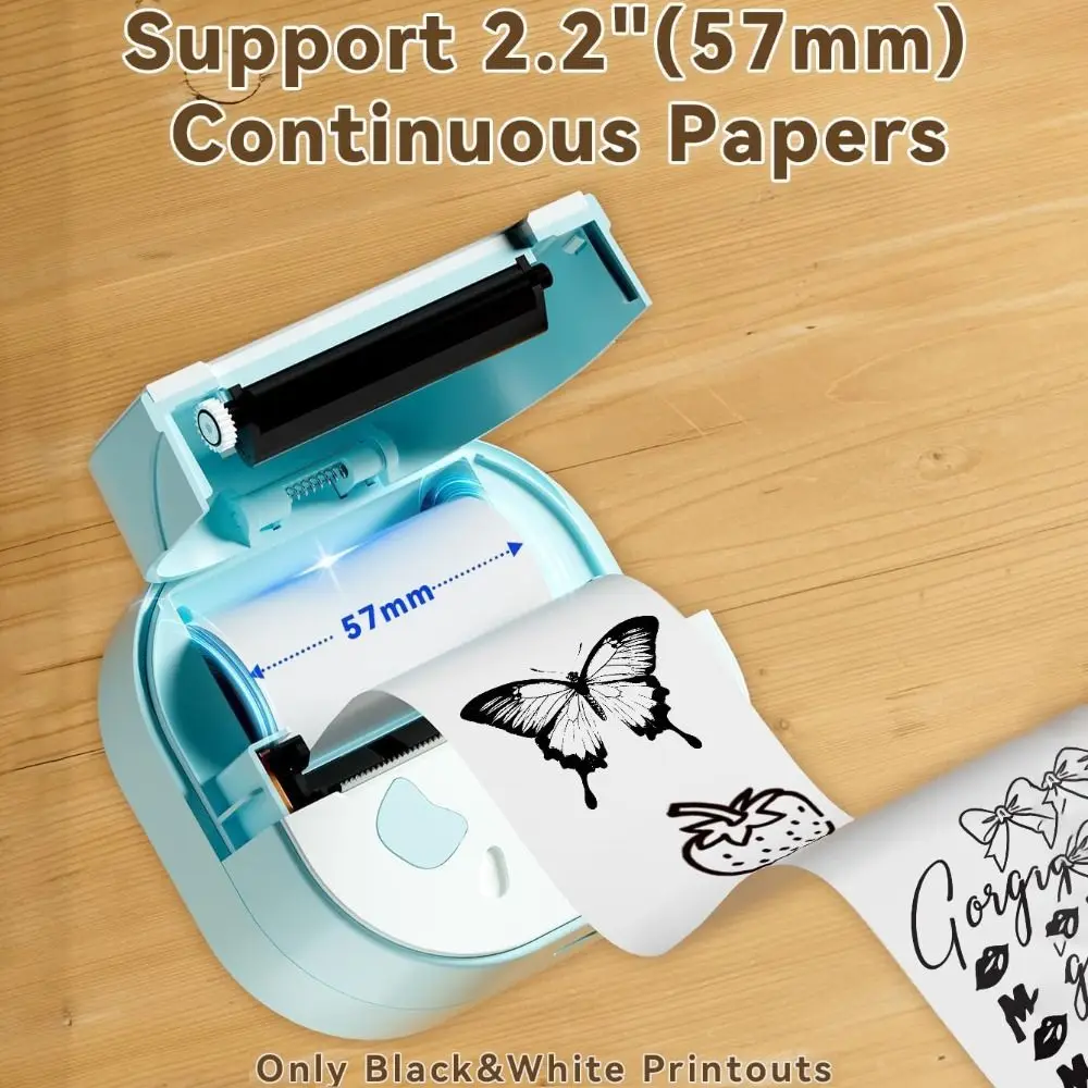 Mini Sticker Printer Inkless Printing Thermal Technology Bluetooth Sticker Maker Bluetooth Connectivity with 3 Paper Rolls