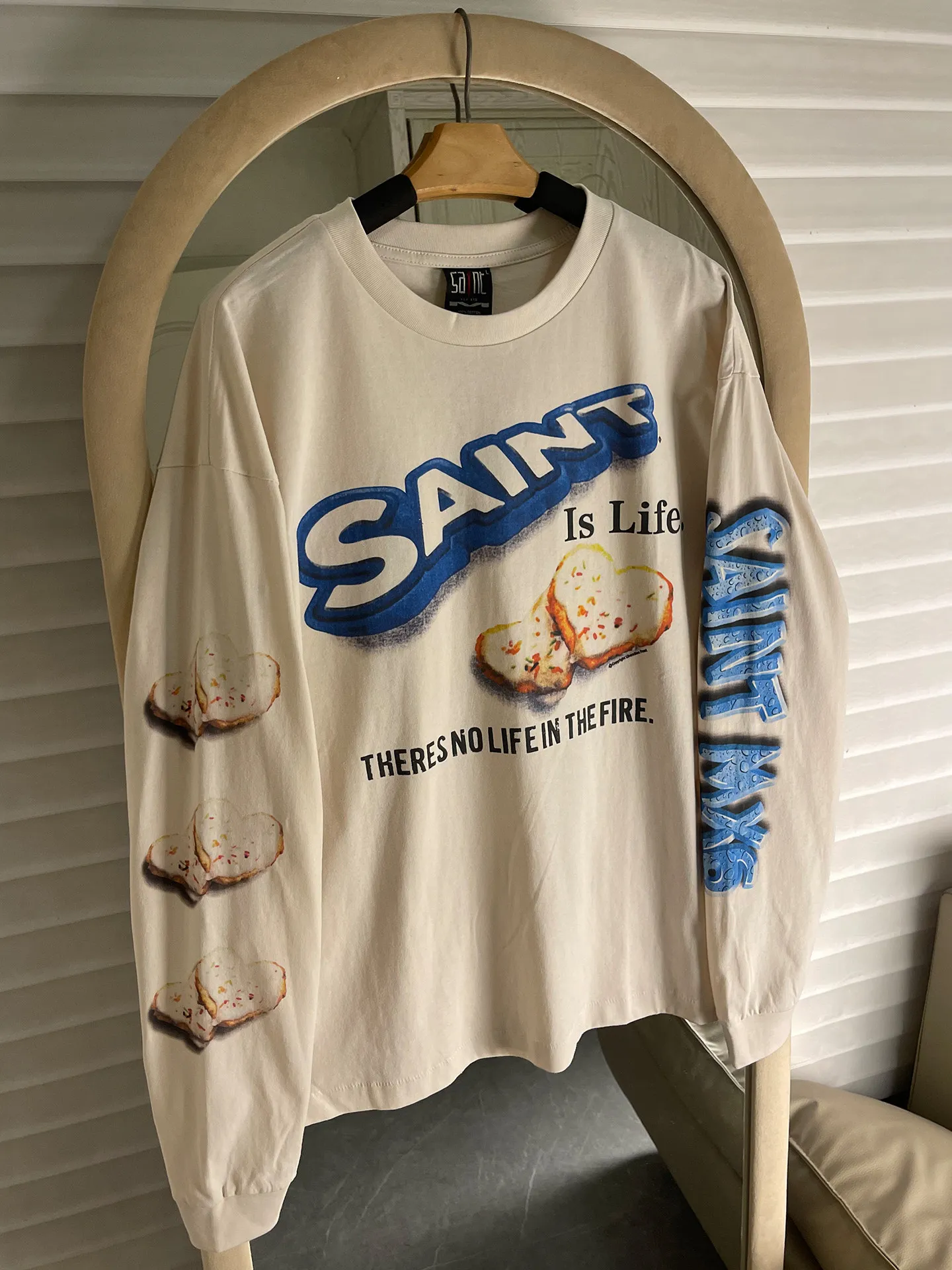Sssaint American-style High Street Printed Long-sleeved T-shirt - Fun-shaped Cookie With Printed Patterns Top