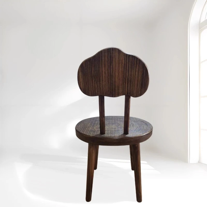 Vintage Dining Chair with Backrest Wabi-Sabi Solid Wood Tea Table Seat Study Desk Chair Bedroom