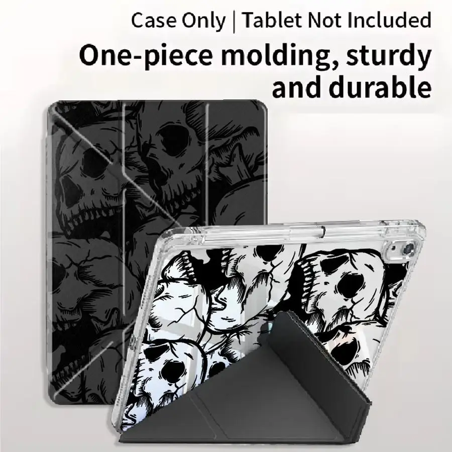 Cool Skull Pattern Y-Fold Holder Cover Tablet Case For iPad Air 4 5 M3 M2 1 2 M4 11inch Pro 2025 Pro 11th 10th 9th 8th 7th