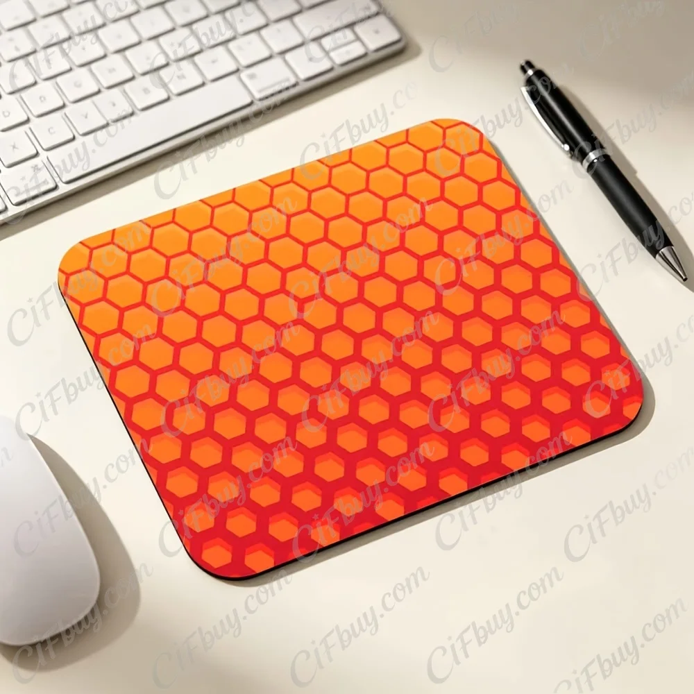 CIFbuy Mouse Pad Small Orange Red Gradient 3D Honeycomb Hexagon Print Smooth Cursor Precise Tracking Non-Slip Cool Tech Gaming O