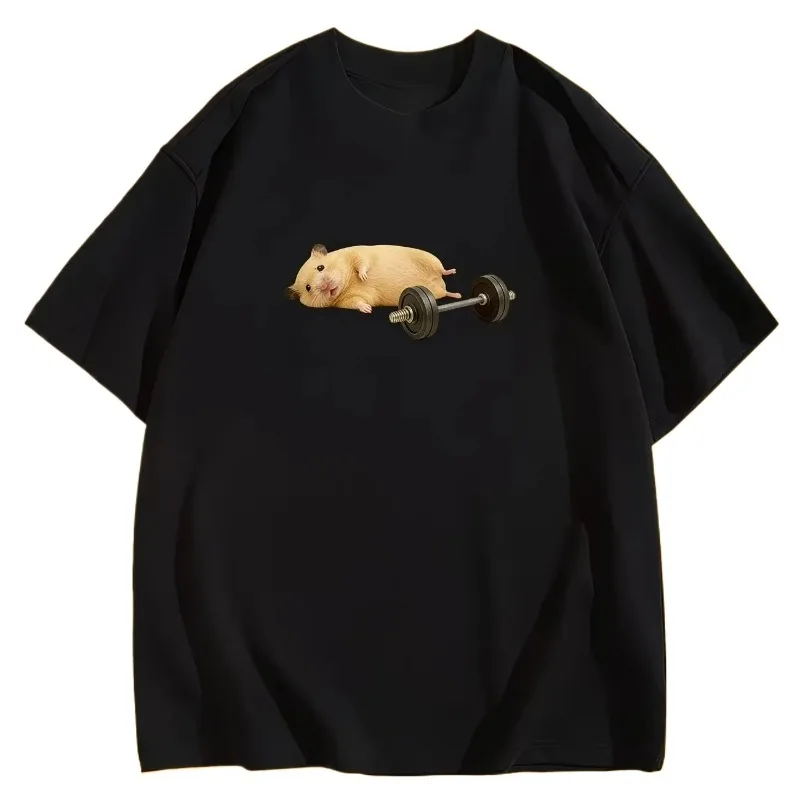 Funny Hamster Weightlifting Meme T-Shirt Gym Humor Graphic Women Tees Summer Short Sleeve Casual Streetwear Trendy Fashion Tops