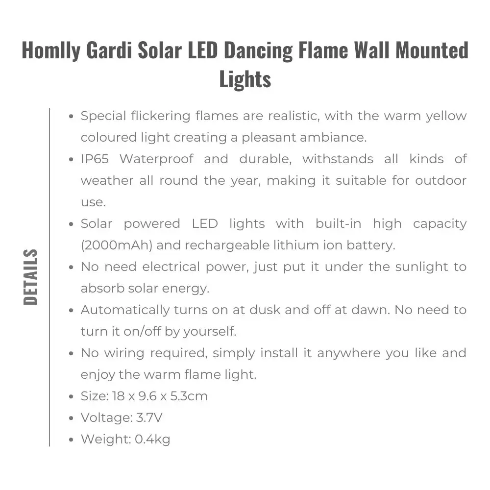 Gardi Solar LED Dancing Flame Wall Mounted Lights wall light