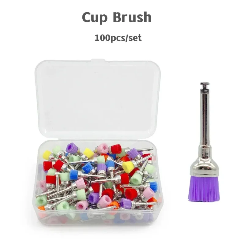 

100pcs Dental Nylon Polishing Brushes Head Mixed Color Bowl Shape Prophylaxis Brush For Contra-Angle Handpiece