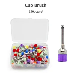 100pcs Dental Nylon Polishing Brushes Head Mixed Color Bowl Shape Prophylaxis Brush For Contra-Angle Handpiece