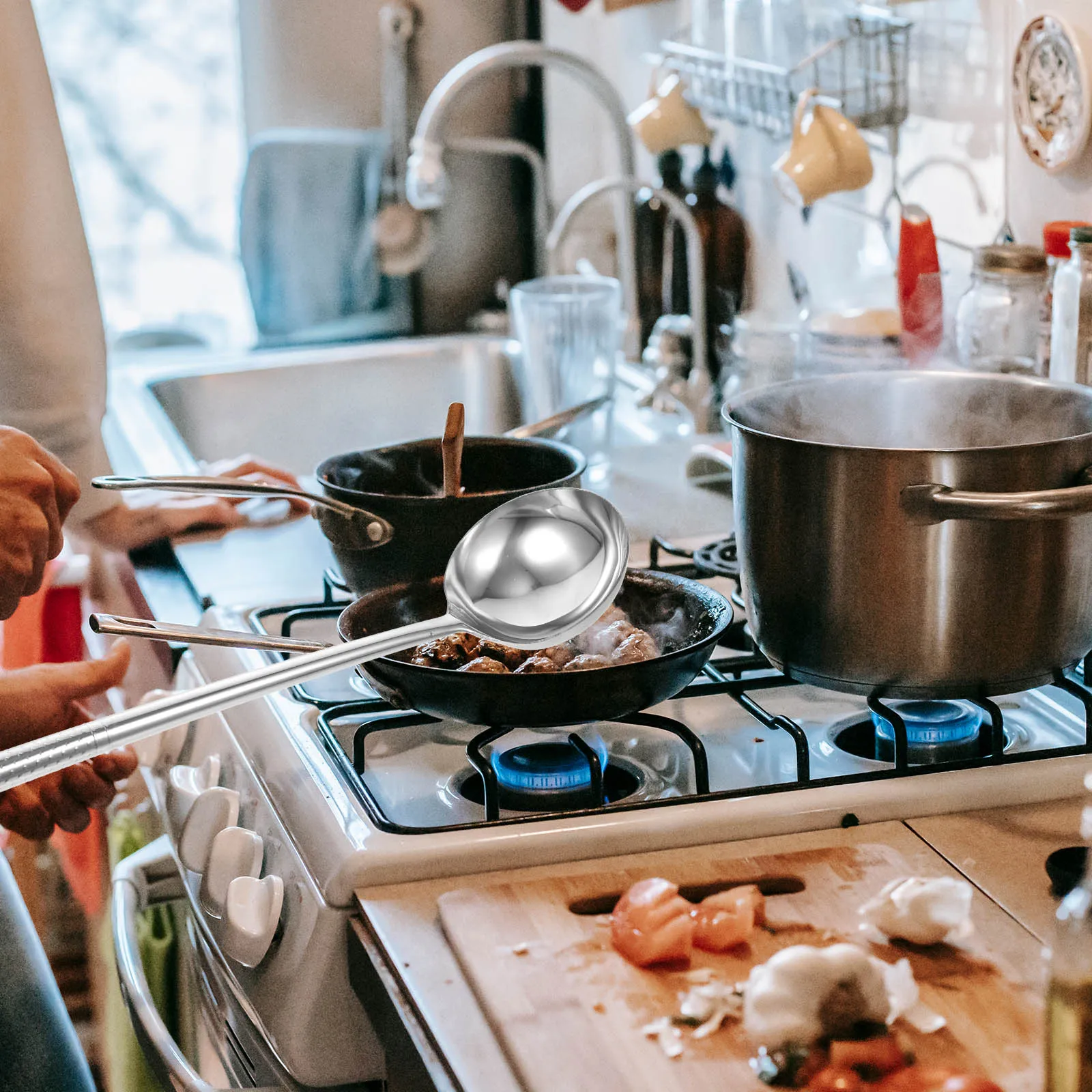 

Long Handle Stainless Steel Cooking Spoon Ladle Rust Resistant Durable Kitchen Utensil Soup Serving Cooking Tool Wok Spoon