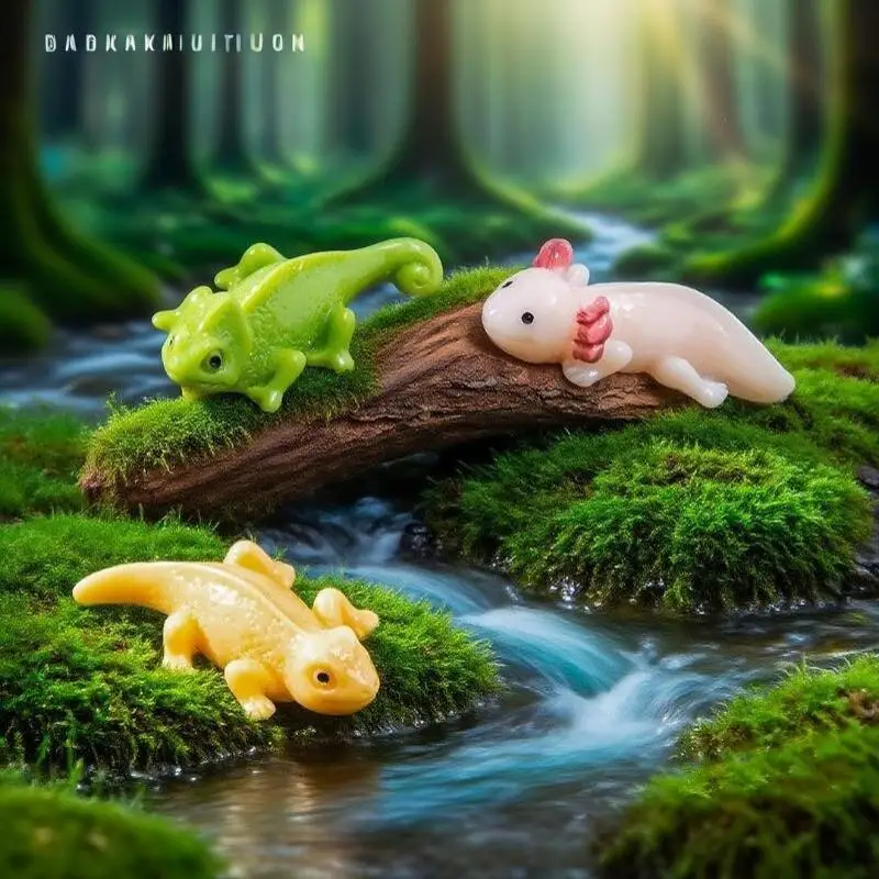 【HG】10pcs Mini Resin Axolotl, Miniature Resin Tiny Ornament Displays, Home Micro Landscape Moss Potted Plants Decor