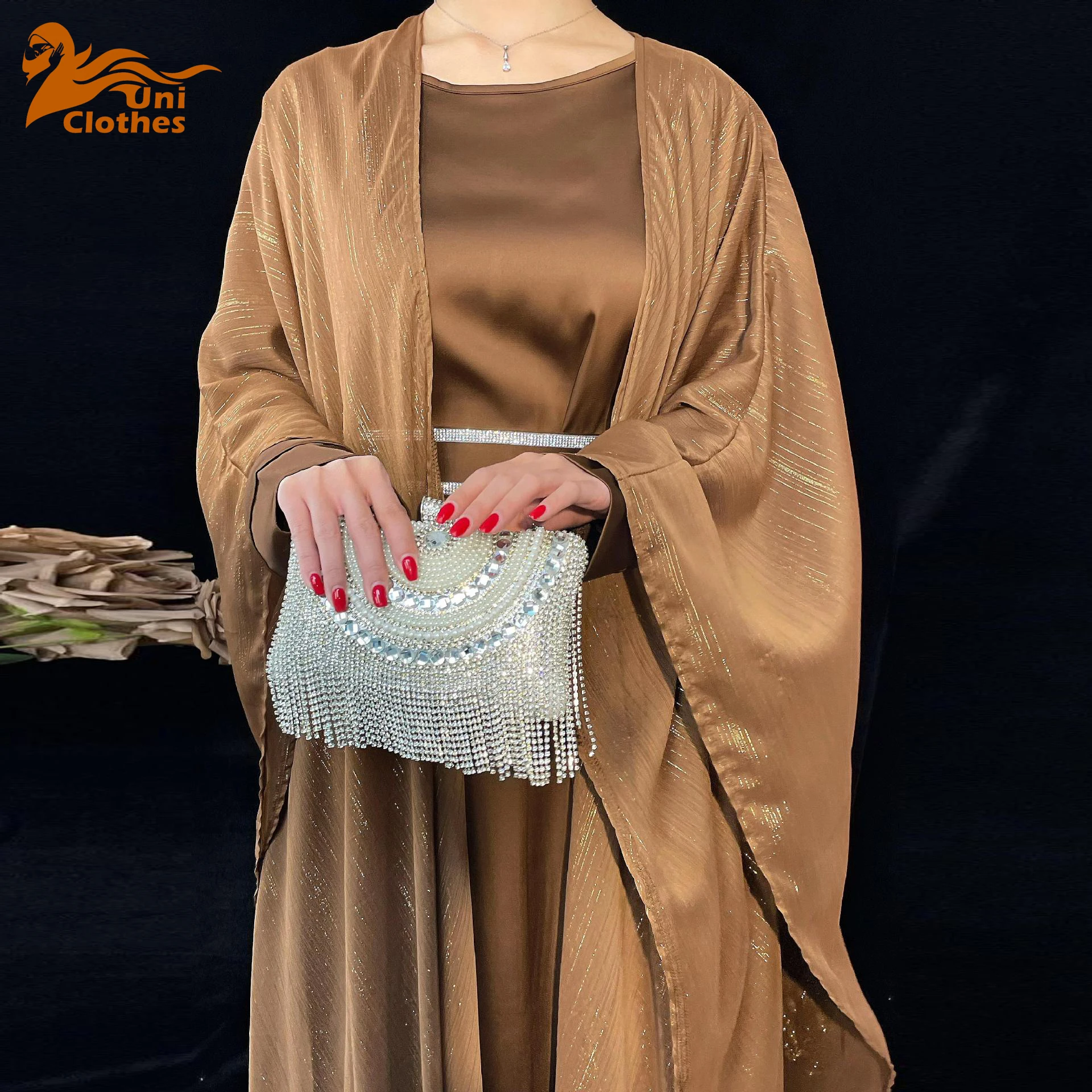 

UNI Мусульманские костюмы Абая Ид Платья Женские вечерние Открытые комплекты из 2 предметов Vestidos Jalabiya Ramadan Марокко Дубай Абая Кафтан Халат