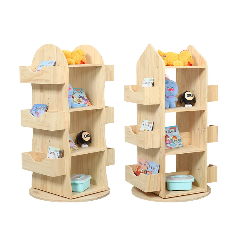 All solid wood rotating bookshelf 4-layer storage bookshelf Children's picture books Floor-to-ceiling bookshelf Training