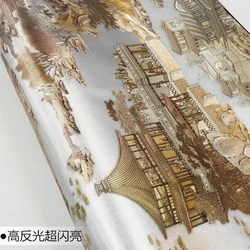 Chinese Style Wallpaper Qingming Shanghe Map Gold Leaf Golden Classical Restaurant Decoration Zen Landscape Painting Wall Paper