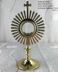 Catholic Brass Ray Monstrance And Budded Cross With Circular Luna Holy Reliquary Church Supplies