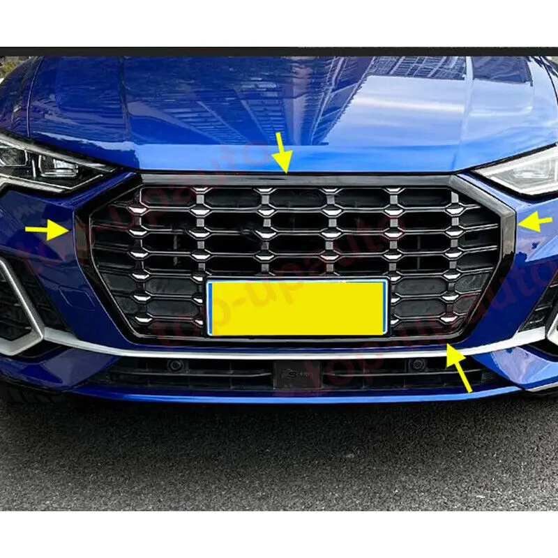 FIT FOR Audi Q3 2019 2020 2021 2022 2023 Glossy Black ABS front bumper grill forming strip cover trim