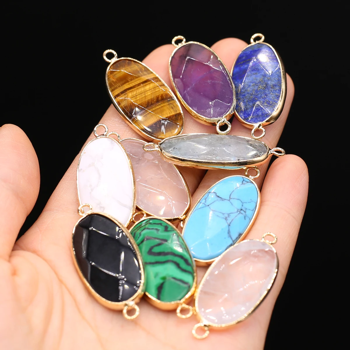 

Natural Stone Elliptical Pendant Malachite Opal Clear Quartz Charms for Jewelry Making Supplies DIY Necklace Earring Charms 1pc