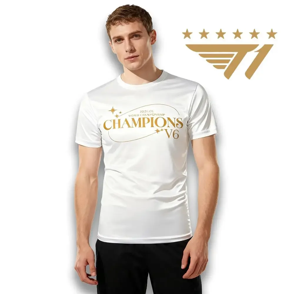 ستة نجوم T1 جيرسي SKT Esports S15 الفائز في بطولة العالم فاكر فان V6 تذكارية أفضل الرجال والنساء تنفس تي شيرت