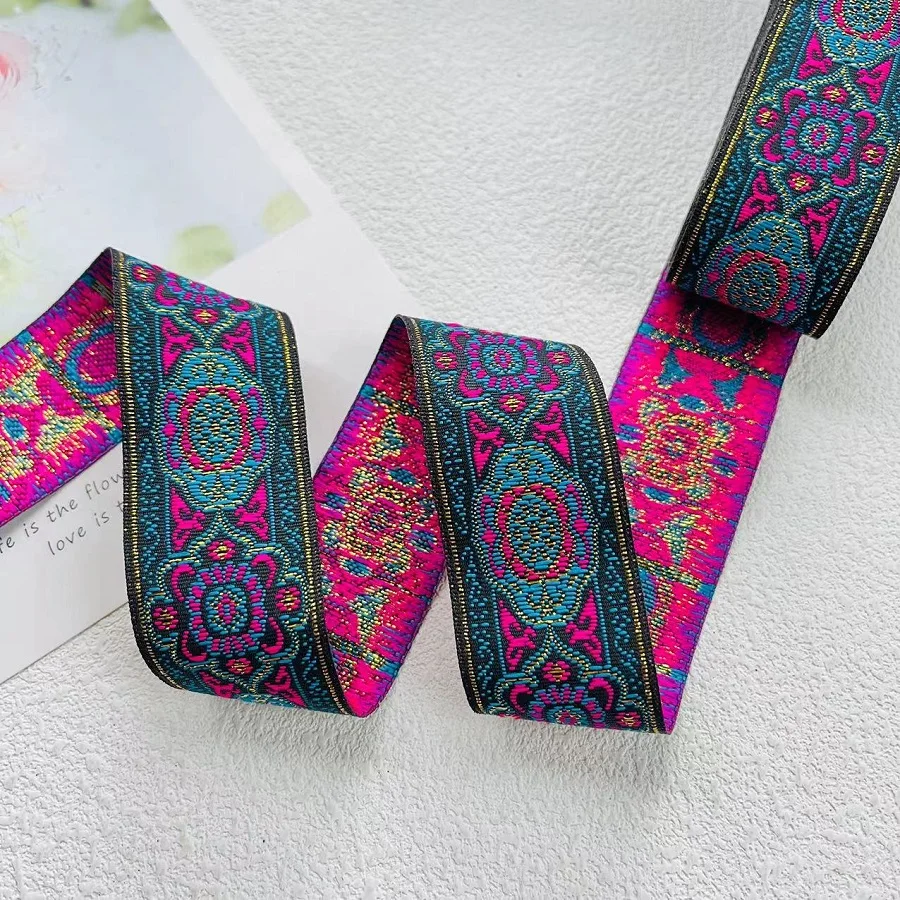 7 M/Lots Woven Jacquard Ribbon 3.3 cm Flowers Pattern  For Clothing Straps Accessory ZH-5824