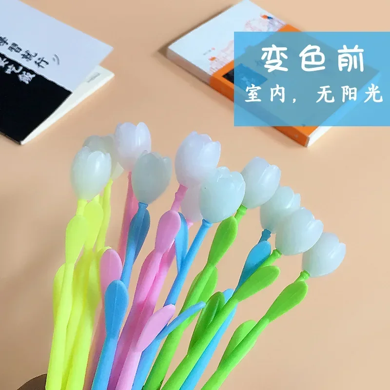 36pcs color changing flower gel pen 0.5 black water pen creative false flower color changing stationery wholesale under the sun