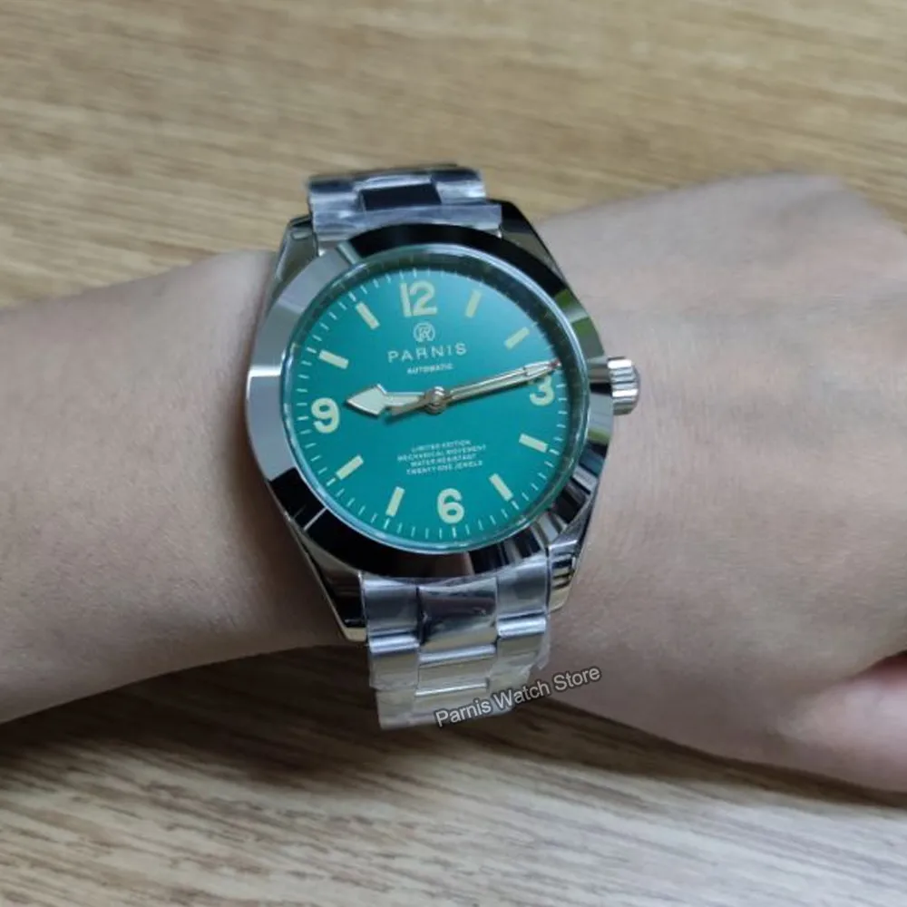 Parnis 40 mm Cristal de zafiro pulido Caja de acero inoxidable 316L Reloj mecánico para hombre