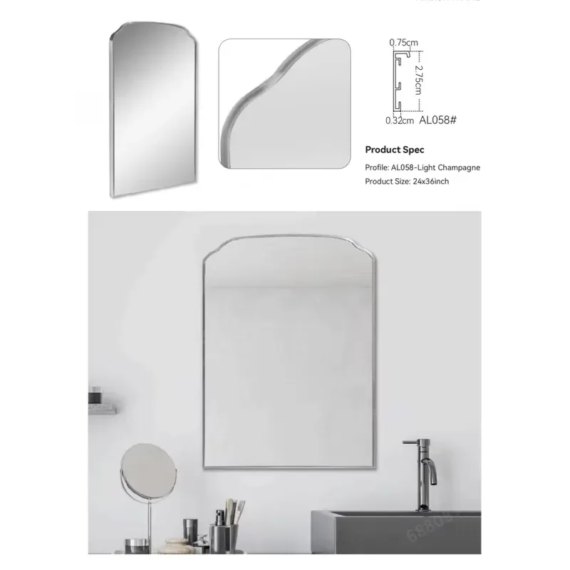 Deluxe decorative wall mirror with PS embossed frame - custom sized bathroom and hotel living room mirror