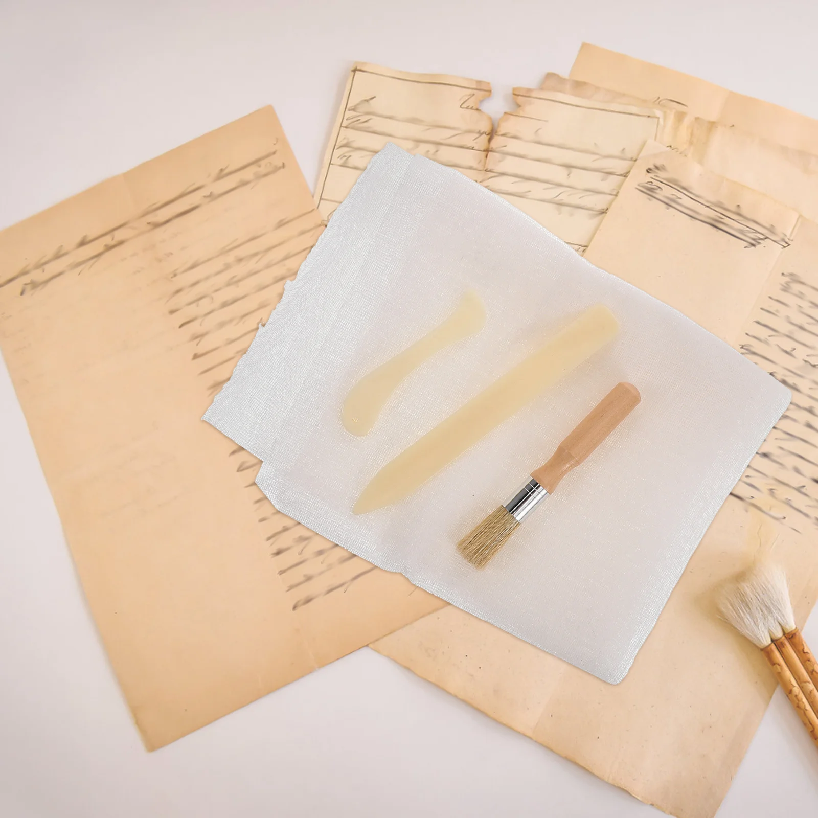 

1Set Book Binding Cloth Kit Complete Ancient Book Repair Set Durable Cloth Material Wooden Cradle Bone Folder and Repair Brushes