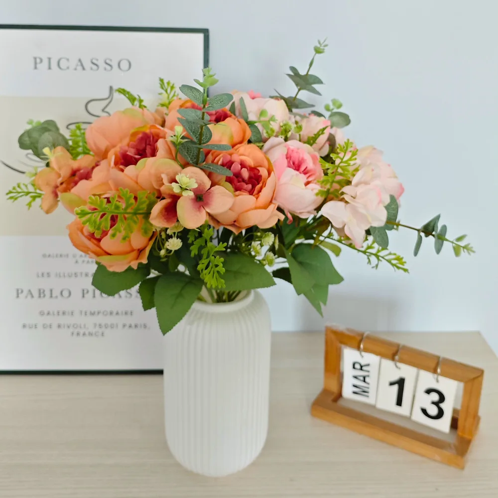 

9 heads peony fake flowers silk home wedding decoration flower arrangement garden decoration simulation peony bouquet