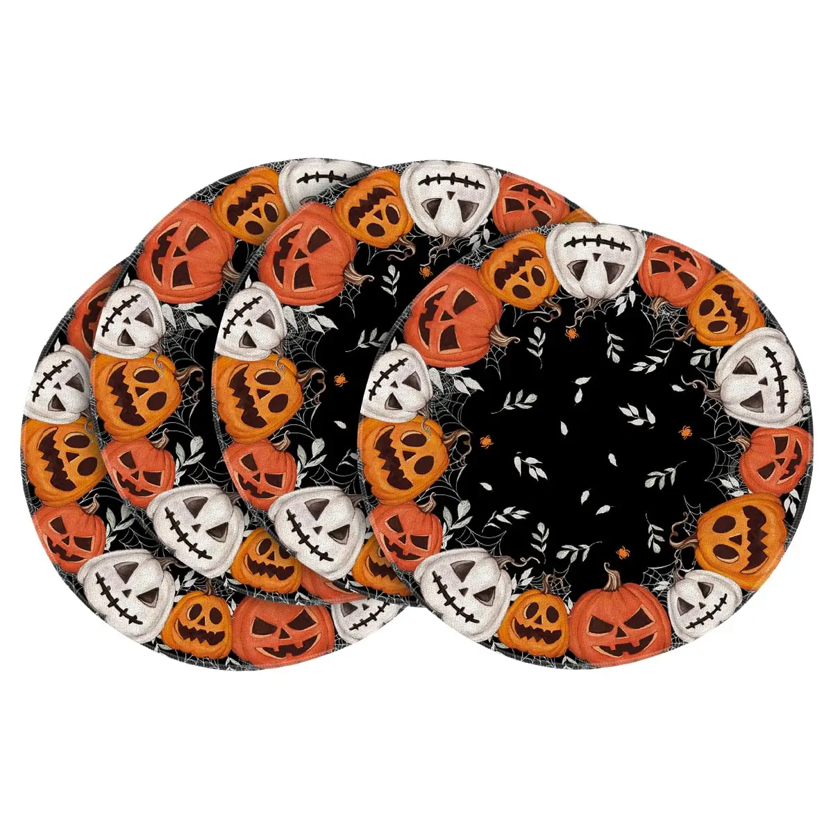 

Ghost Pumpkin Halloween Round Placemats , 14 Inch Spooky Black Table Mats for Party Kitchen Dining