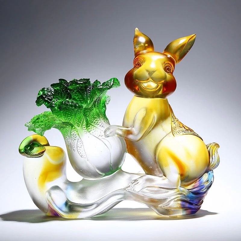 Glazed cabbage lucky ornament moving living room high-end rabbit decoration