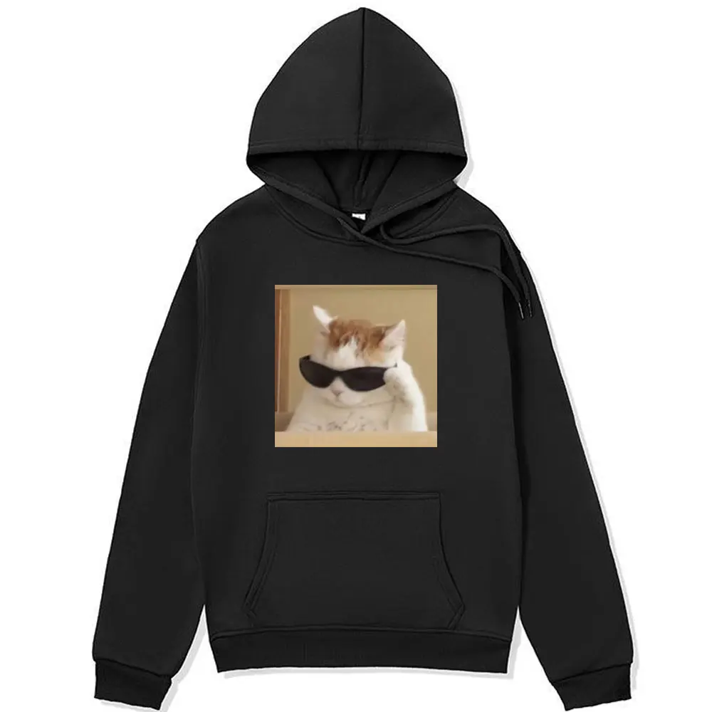 

Cat Wearing Sunglasses Funny Meme Hoodie Male Winter Fashion Oversized Sweatshirt Cute Kawaii Graphic Pullover Hoody Men Women's