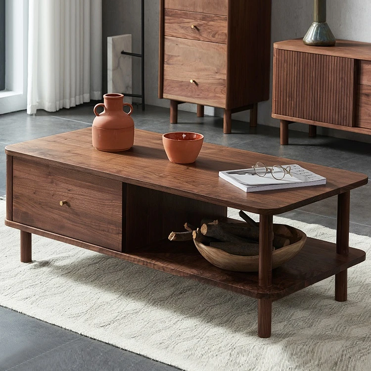 

-ee B5071 Nordic Style Natural Solid Black Walnut Wood Coffee Table Living Room Furniture