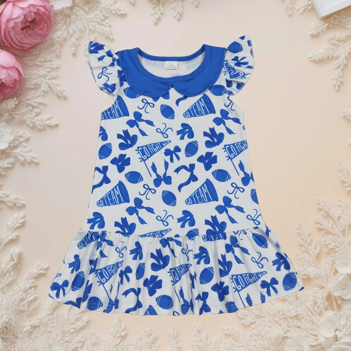 

Hot Sale Girls Dress Cute Flutter Sleeves Princess Blue Cheer Bows Knee Length Dresses Toddler Children Summer Clothes Casual