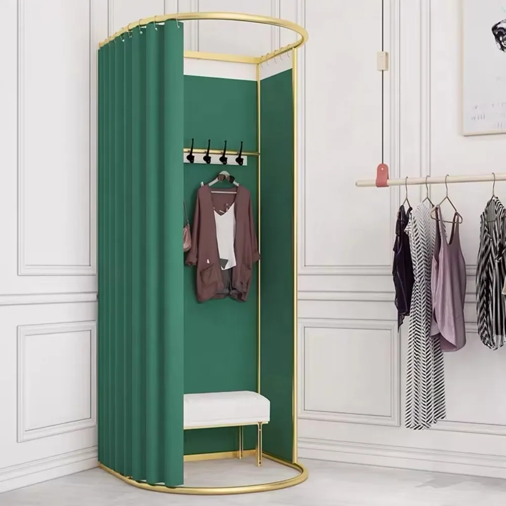 Clothing store gold portable fitting room luxury changing room movable gold changing room with curtains