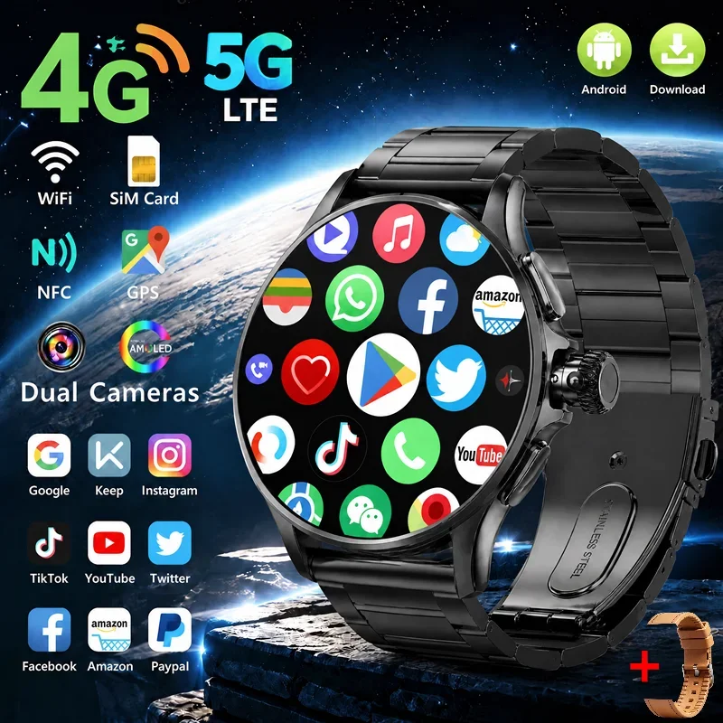 New GT200 4G 5G Full Network Android Smart Watch 1.95-inch AMOLED HD Telescopic Camera WIFI SIM Card for Men Women Sport Watch
