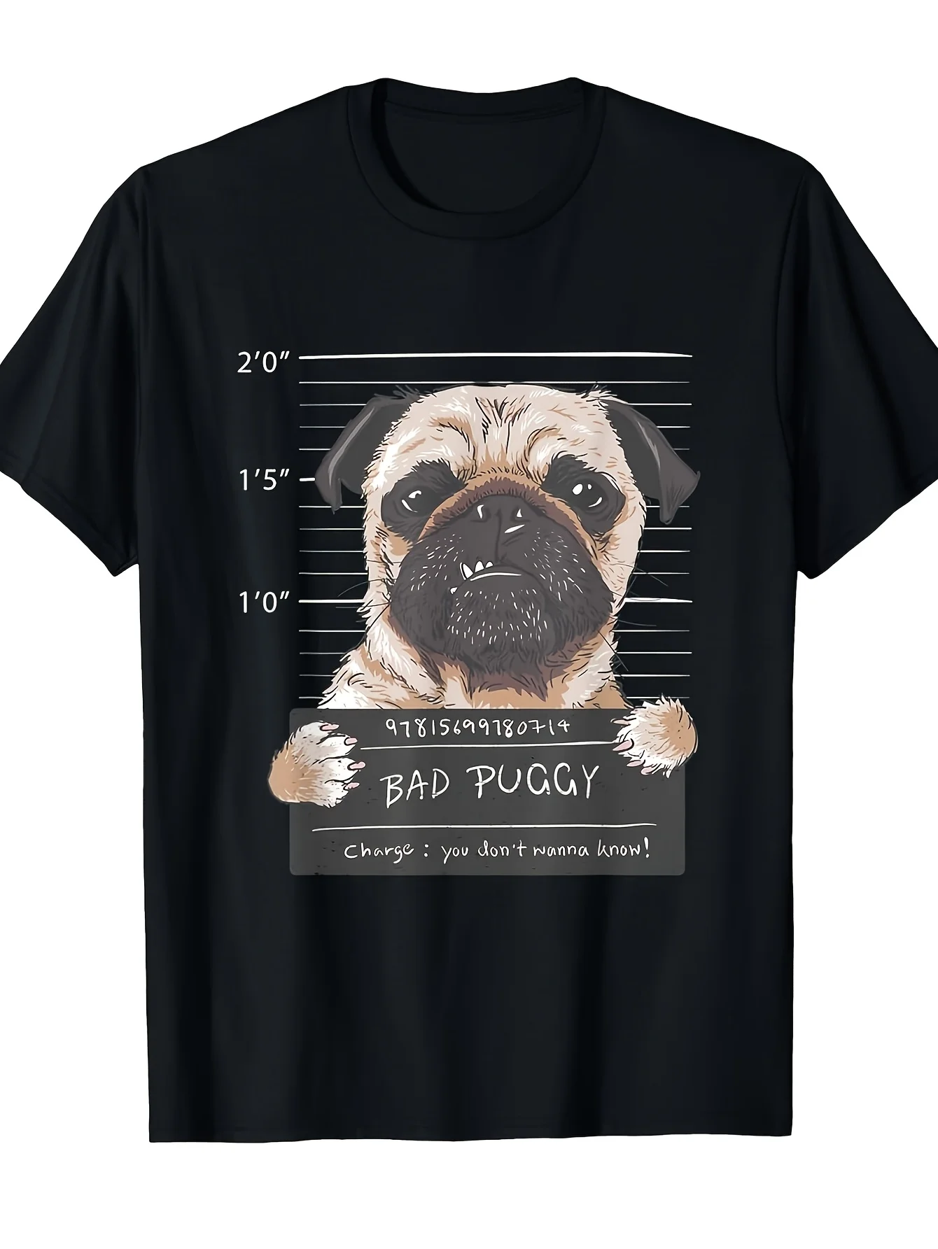 Cute Pug Mugshot Bad Puggy Puppy Humor Funny Dog TShirt Same Style for Men and Unisex 2025 Summer Shortsleeved Printed Tshirt Pure  Summer Outfit Humorous Apparel Retro Style FunRetro Casual Short-sleeved T-shirt with a Round Neck and Printed