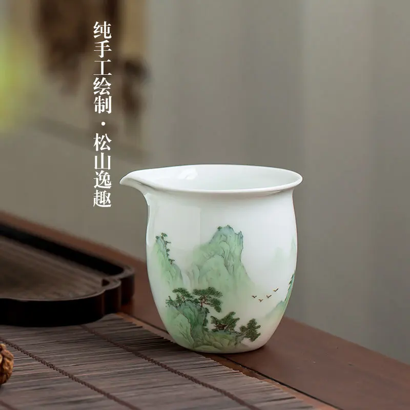 Jingdezhen Hand Painted Pastel Pitcher Gong Dao Bei Tea Serving Pot Fair Mug Single Ceramic Household Set