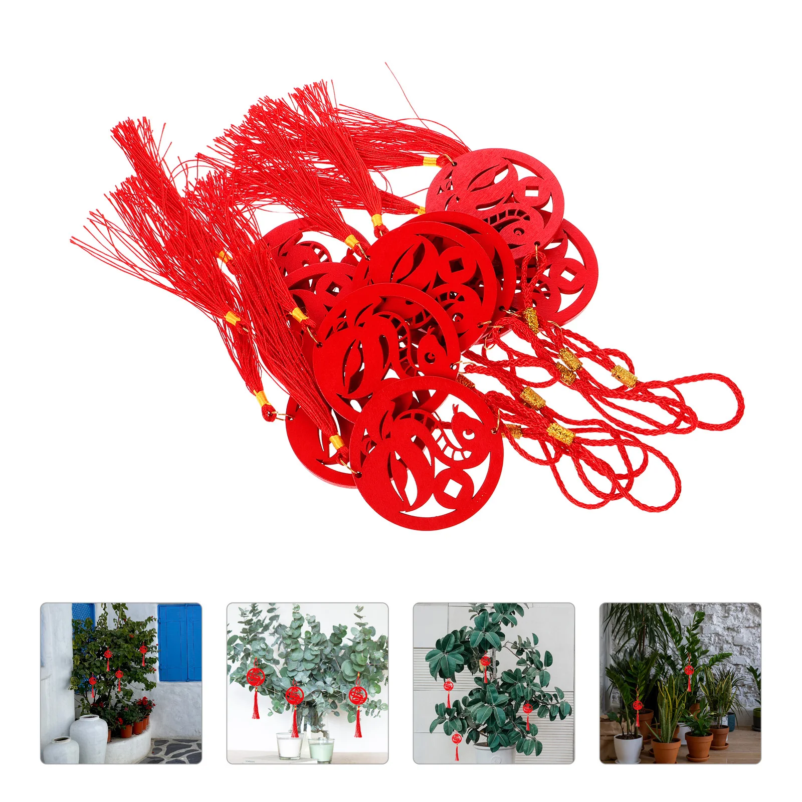 

10Pcs Chinese New Year Wooden Hanging Pendants Festival Ornaments for Bonsai Potted Plants Snake Year