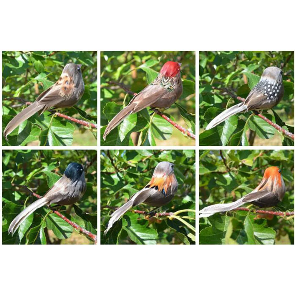 

6 Pcs Lawn Ornaments Home Decor Artificial Sparrow Realistic Figurine Bird Model