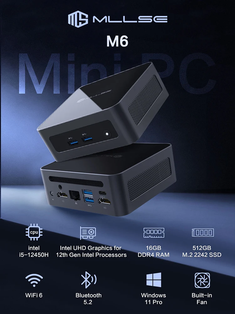 MLLSE M6 Mini PC Intel Core i5-12450H CPU 16GB RAM 512GB SSD WiFi6 BT5.2 Windows 11Pro Mini Desktop Computer - afbeelding 2