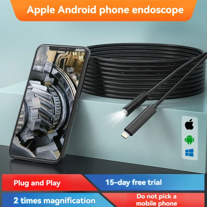 8mm Android/iOS Endoscope 2 In 1Camera Type-C/iOS Borescope Inspection Camera Waterproof for Mobilephone