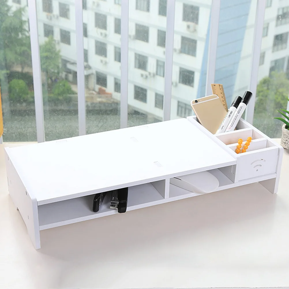 38CM Monitor Increased Shelf Office Desk Storage Finishing Rack Computer Base Bracket(White) desktop box