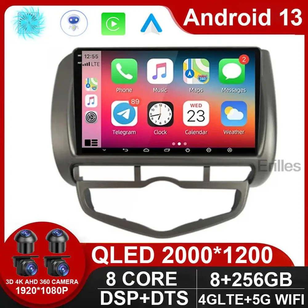 

For Honda Fit CITY 2002-2008 RHDAndroid 13 Car Radio Multimedia Video Player GPS Navigation 4G Carplay Head unit 2 din