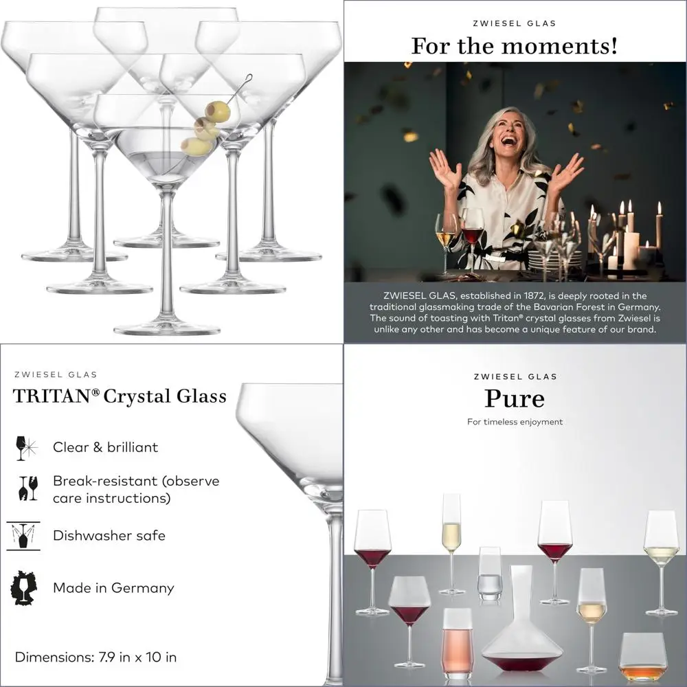 

ZWIESEL GLAS Pure Martini Glasses Set of 6 - Cocktail Glasses for Martini, Dishwasher Safe Machine Crafted Tritan Crystal Glassw