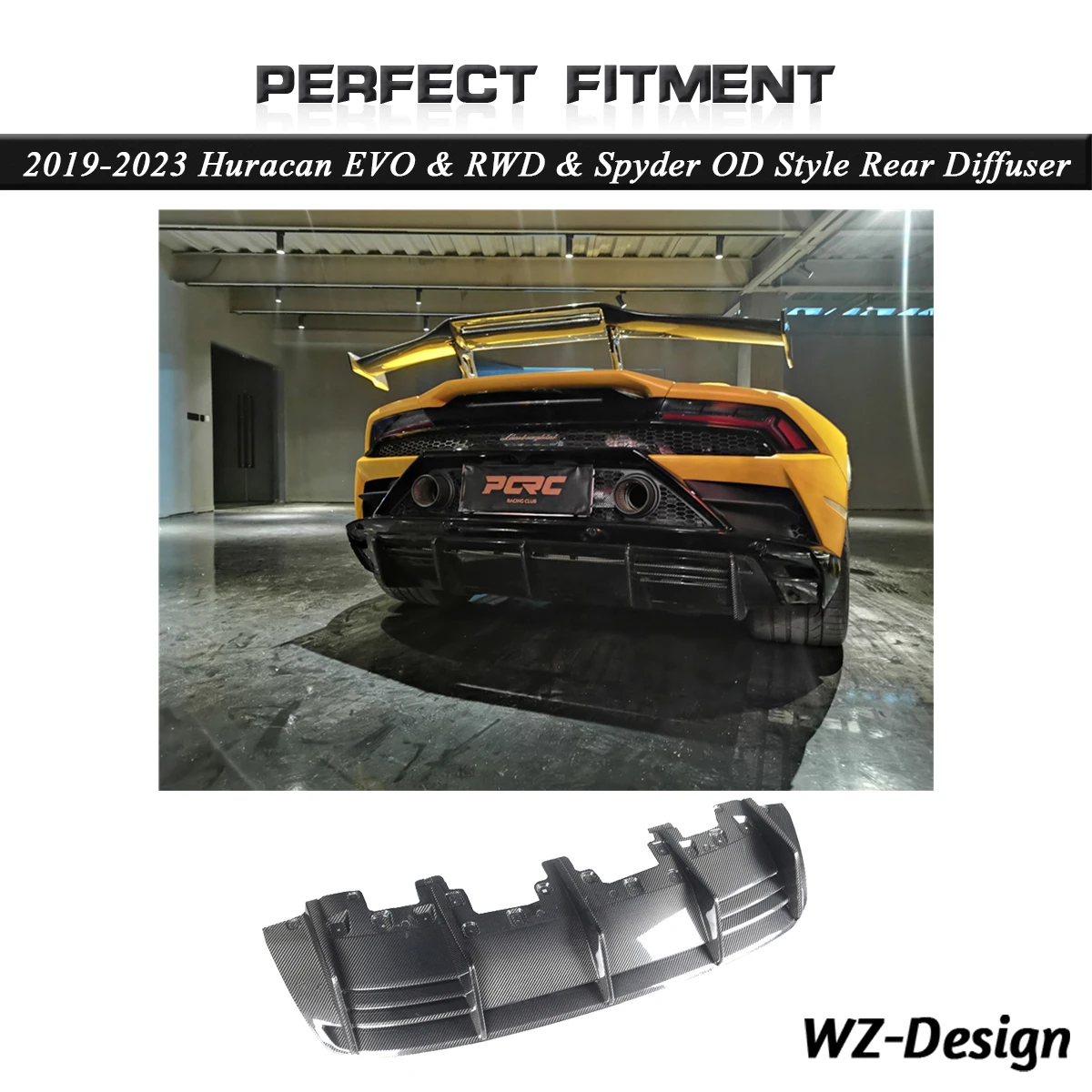 Car Accessories Dry Carbon Fiber OD Style Rear Diffuser Fit For 2019-2023 Lamborghini Huracan EVO & RWD & Spyder Rear Diffuser