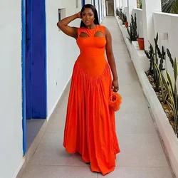Slim Long Sleeveless Dress Summer Maxi Dress Women Sweet Cute Round Neck Hollow High Waist Big Swing Sexy Dress
